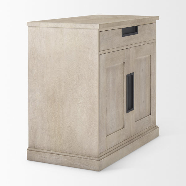 Braxton  33.5L x 18.5W x 31.5H Beige Wood W/Black Accents 2 Door Accent Cabinet