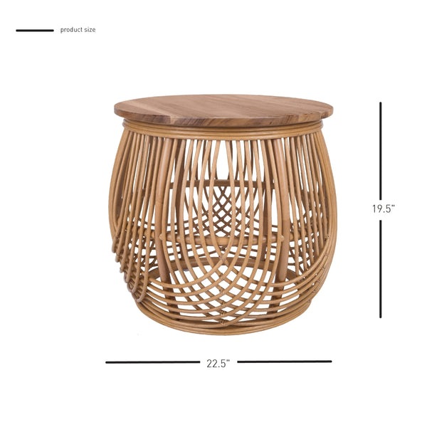 Arlo Rattan Side/ End Table w/ Wood Top, Honey