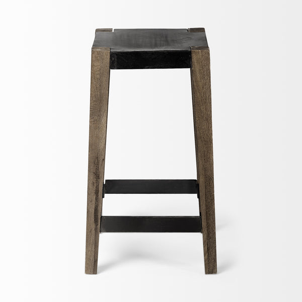 Nell 26" Seat Height Black Metal Seat & Foot Rest With Brown Wood Legs Stool