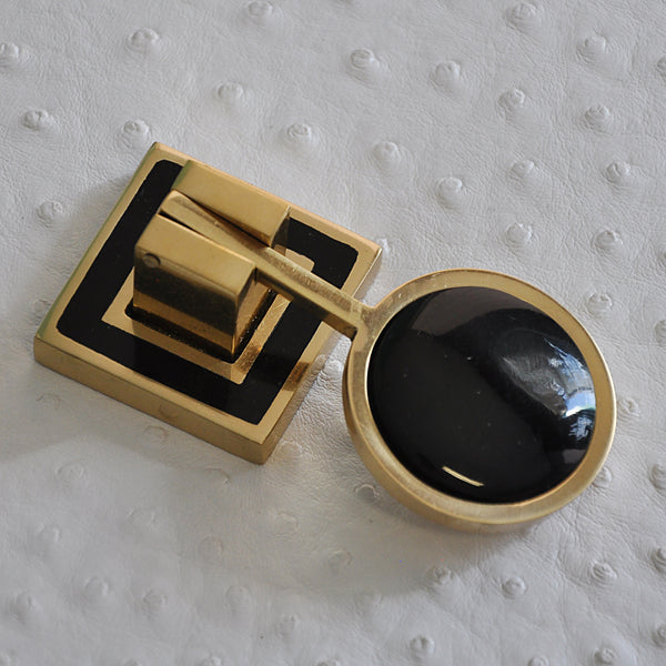 BRASS PULL KNOB WITH INSET RESIN IN BLACK