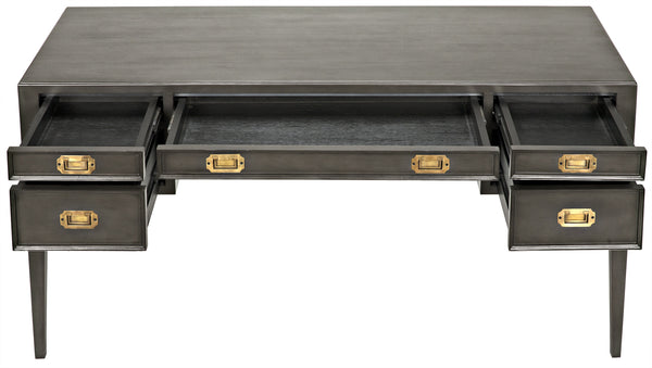 Africa Mahogany and Veneer Desk with Brass Pulls in Pale Finish