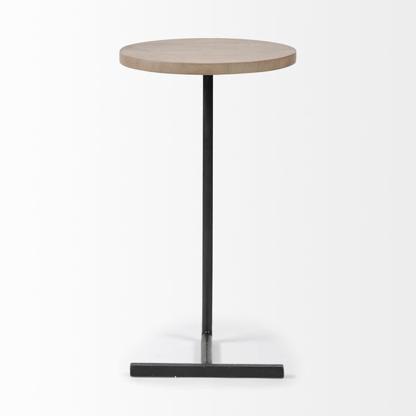 Ballatine 15L x 15W x 27H Brown Wood Round Top w/ Black Metal Base Accent Table