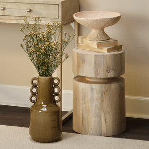  Dylan Wood Round Side Table, White Wash