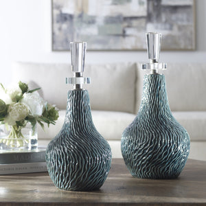 Almera Dark Teal Bottles, S/2