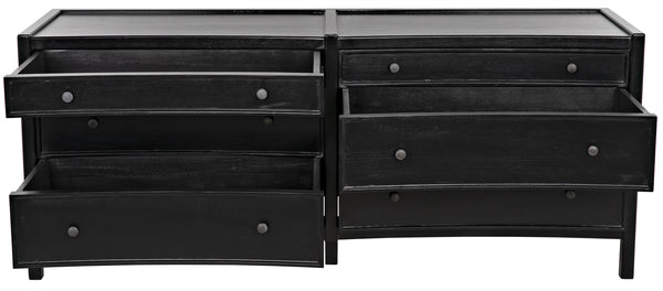 Hampton 6-Drawer Mahogany Dresser with Brass Pulls in Hand-Rubbed Black