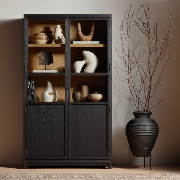 Millie Panel & Glss Door Cabinet In Mtt Blk