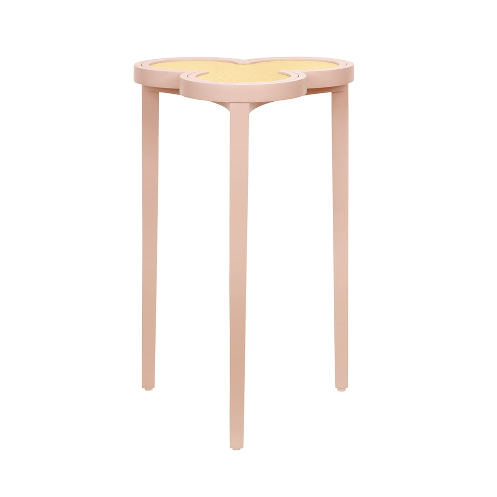 CLOVER CIGAR TABLE WITH REVERSIBLE LACQUER AND NATURAL GRASSCLOTH TOP IN MATTE PINK LACQUER