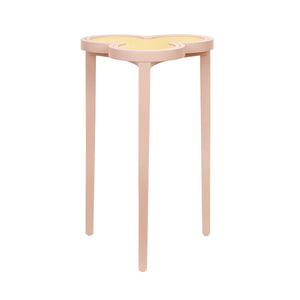 CLOVER CIGAR TABLE WITH REVERSIBLE LACQUER AND NATURAL GRASSCLOTH TOP IN MATTE PINK LACQUER