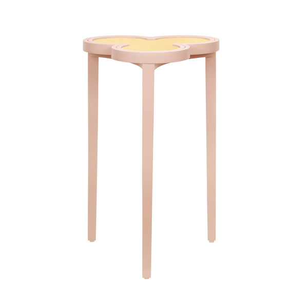 CLOVER CIGAR TABLE WITH REVERSIBLE LACQUER AND NATURAL GRASSCLOTH TOP IN MATTE PINK LACQUER