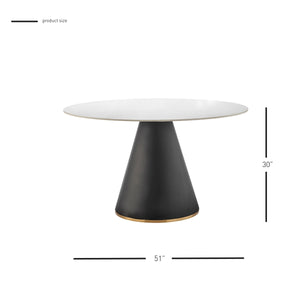 Geneva KD Ceramic Top 51" Round Dining Table w/ Gold Trim, Marble/Black  