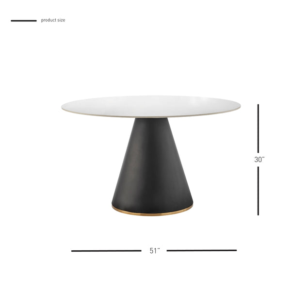 Geneva KD Ceramic Top 51" Round Dining Table w/ Gold Trim, Marble/Black  
