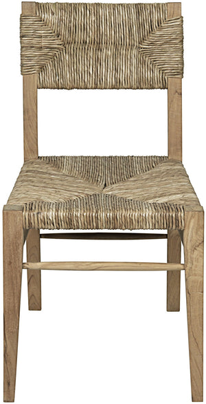 Faley Teak Chair with Rush Seagrass Weave and Clear Flat Finish