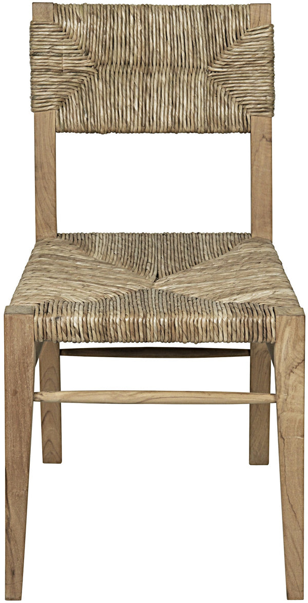 Faley Teak Chair with Rush Seagrass Weave and Clear Flat Finish