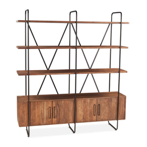 Verbania 75" Acacia Wood Bookshelf, Pecan Brown