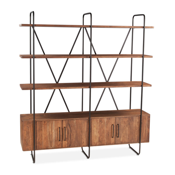 Verbania 75" Acacia Wood Bookshelf, Pecan Brown