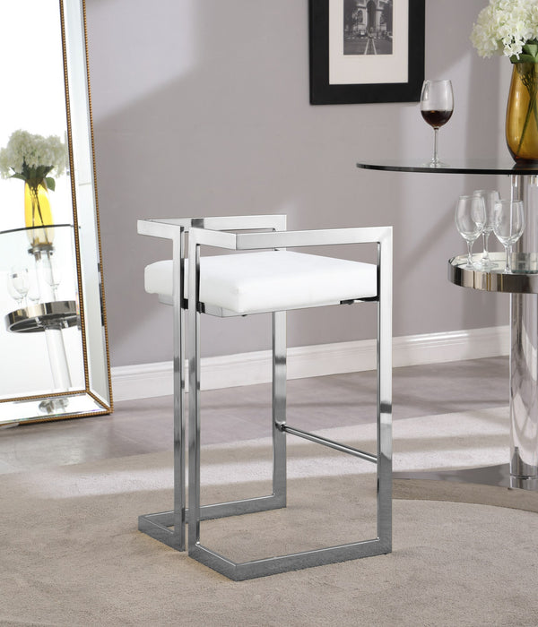 Winifred Stool In White Faux Leather and Chrome