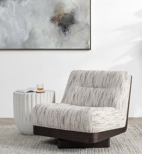 Crandall Upholstered Swivel Chair - Cocoa Cream with Tufted Backrest