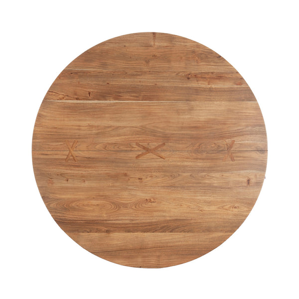 Bern 60" Round Table, Smoke Acacia, Natural Steel