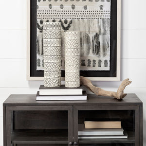 Uhura II Large Cream Black Patterned Cylindrical Ceramic Vase