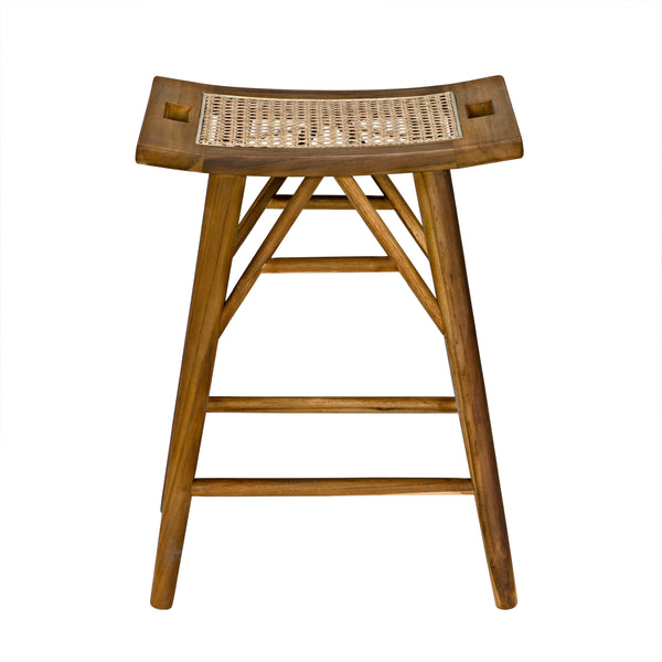 Murphy Teak and Caning Counter Stool with Clear Flat Finish