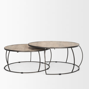 Clapp Round Light Brown W/ White Wash Wood and Silver Metal Nesting Coffee Tables (Set of 2)