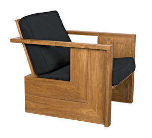 Ungaro Teak Armchair with Gloss Finish and Black Cotton Upholstery