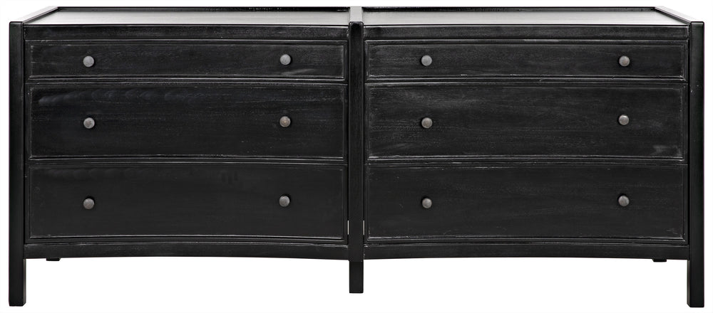 Hampton 6-Drawer Mahogany Dresser with Brass Pulls in Hand-Rubbed Black
