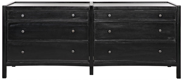Hampton 6-Drawer Mahogany Dresser with Brass Pulls in Hand-Rubbed Black