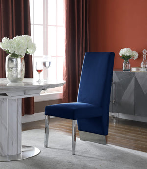 Stanley Dining Chair In Navy Velvet and Chrome