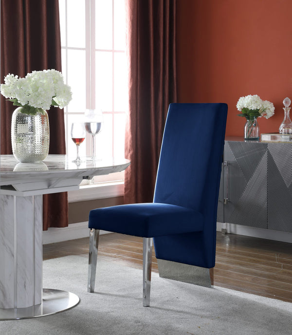 Stanley Dining Chair In Navy Velvet and Chrome