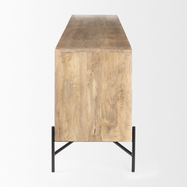 Cairo 78x19 Brown Solid Wood Black Metal Base 4 Door Cabinet Sideboard