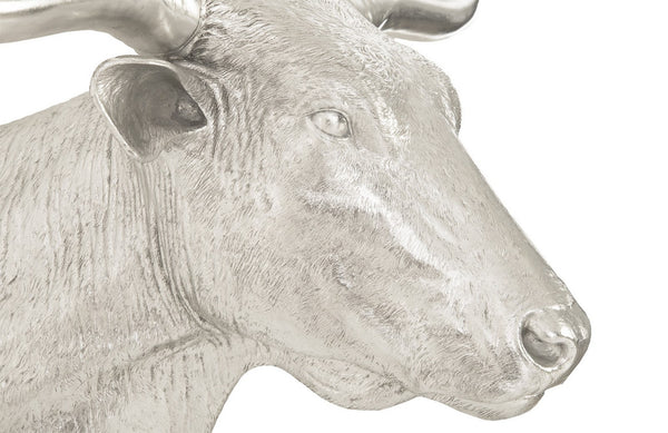 Longhorn Bull Wall Art, Resin, Silver Leaf