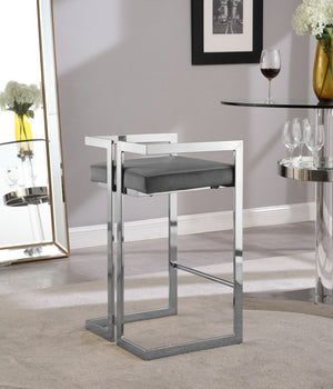 Winifred Stool In Grey Velvet and Chrome