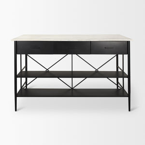 Amika White Marble Top Black Metal Base Kitchen Island