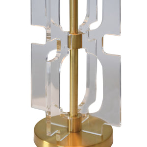 DOUBLE STACKED ACRYLIC SQUARE TABLE LAMP WITH ANTIQUE BRASS PARTS