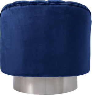 Noel Accent Chair In Navy Velvet And Chrome Swivel Base