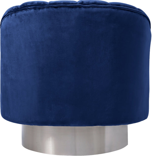 Noel Accent Chair In Navy Velvet And Chrome Swivel Base