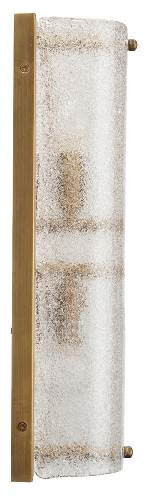 Moet Double Rounded Sconce, Textured Melted Ice Glass and Antique Brass Metal