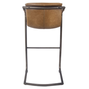 Indy Bar Stool w/ Arms Rubbed Gold Frame In Antique Cigar Brown