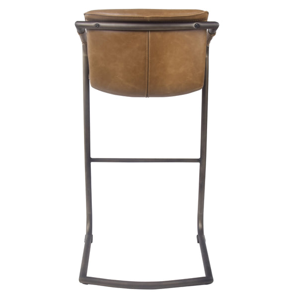 Indy Bar Stool w/ Arms Rubbed Gold Frame In Antique Cigar Brown