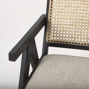 Donna Black Wood Cane-Back w/ Beige Upholstered Seat Accent Chair
