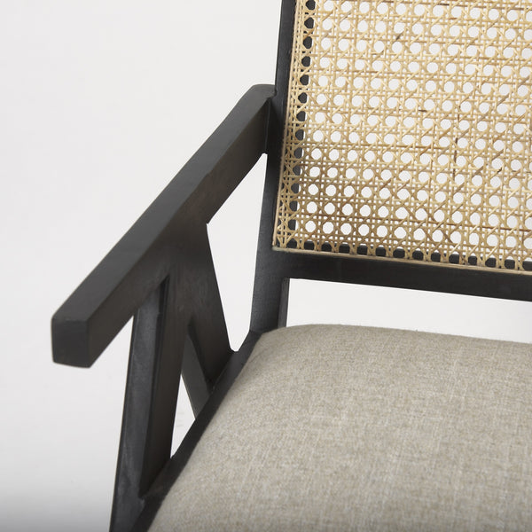 Donna Black Wood Cane-Back w/ Beige Upholstered Seat Accent Chair