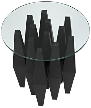 Soldier Side Table, Black Steel with Glass Top