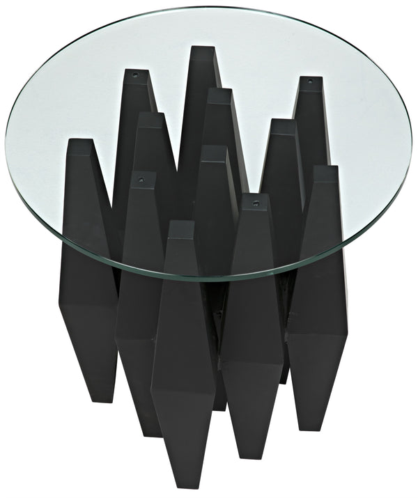 Soldier Side Table, Black Steel with Glass Top