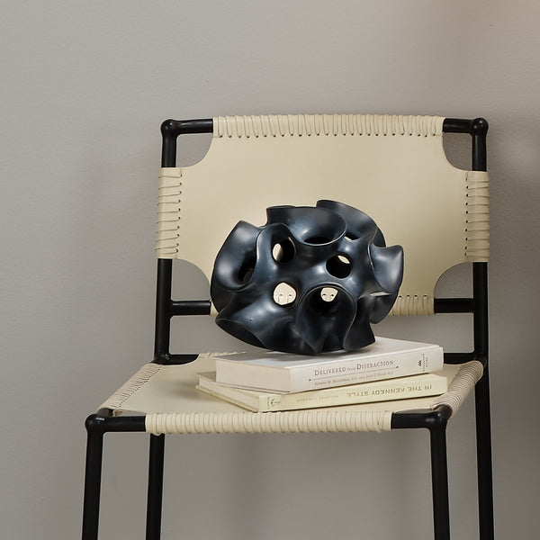 Ribbon Resin Decorative Sphere, Black