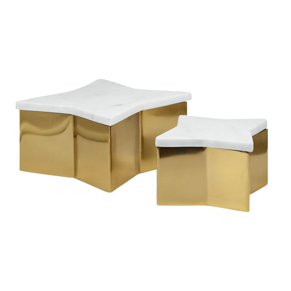 SMALL STAR BOX WITH WHITE MARBLE LID AND BRASS BASE