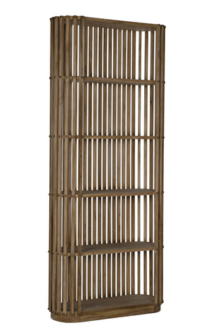Opal Teak & Veneer Bookcase with Brass Nailhead Accents in Natural Finish