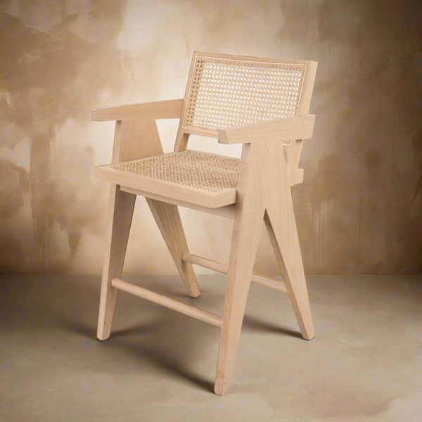Jeanneret Counter Stool with Arms and Back - Ivory