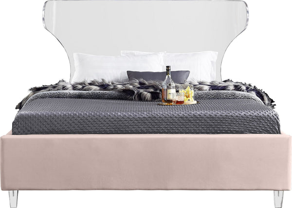 Levi King Bed In Pink Velvet