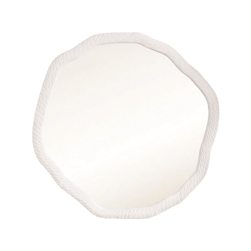 ROUND METAL MIRROR WITH ORGANIC TEXTURED MATTE WHITE FRAME